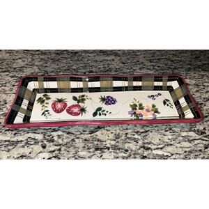 Oneida Strawberry Plaid Rectangle Serving Plate 18 x 7 Charcuterie Dessert Bread